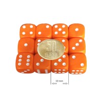 Set 12 zaruri de 12 mm, portocalii, de calitate, plastic opac