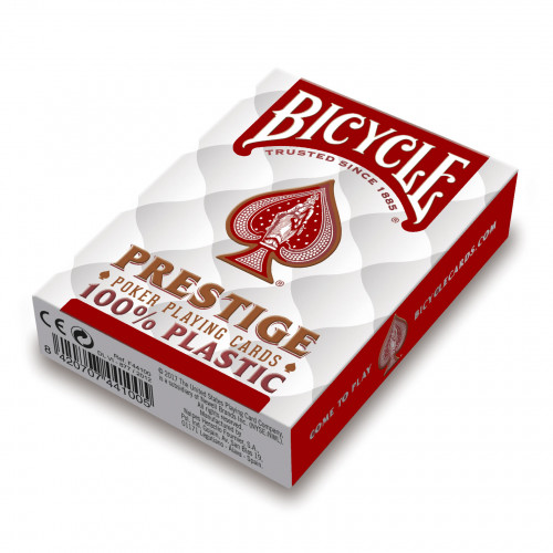 Carti de joc poker Bicycle, Prestige, 100% plastic, index mare, culoare rosie