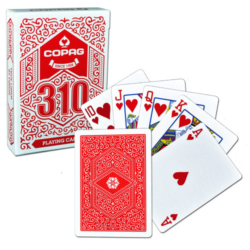 Carti de joc Copag 310 Regular, extrafinisate, culoare spate rosu, recomandate pentru jucatori, mentalisti si magicieni