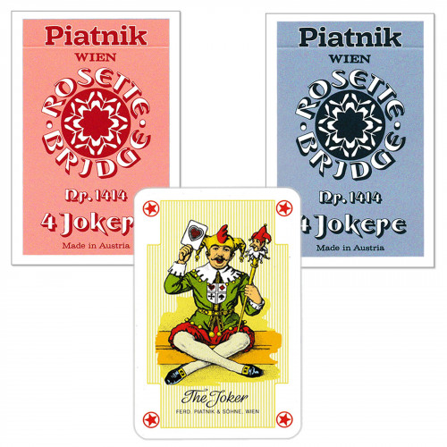 Set 2 pachete de carti de joc Piatnik, Rosette, Figuri scandinave, 4 Jokeri fiecare