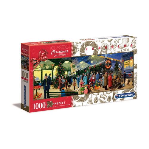 Puzzle Clementoni Classic Christmas Collection "Trenul lui Mos Craciun", 1000 piese, panoramic, dimensiuni 98 x 33 cm