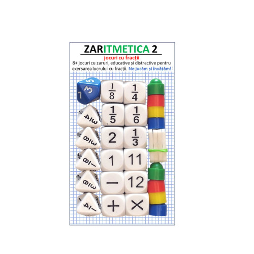 ZARITMETICA 2 FRACTII - Set de 8 jocuri cu zaruri, educative si distractive, pentru exersarea aritmeticii cu fractii